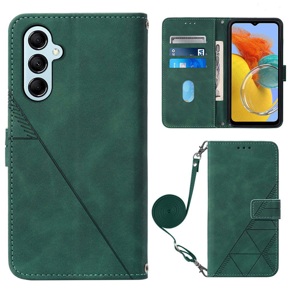 YB Imprinting Series-2 til Samsung Galaxy M14 5G Imprinted Lines Læderpung telefonetui med foldbart stativ YB Imprinting Series-2 til Samsung Galaxy M14 5G Imprinted Lines Læderpung telefonetui med foldbart stativ